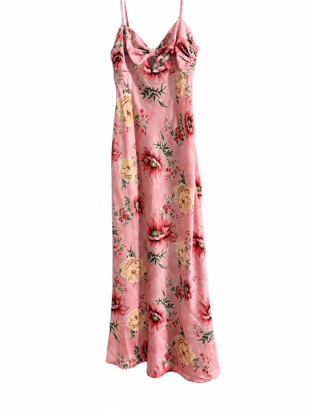 Hello Molly Sun Drenched Shores Pink Floral Satin Midi Dress NWT Small - Picture 2 of 7